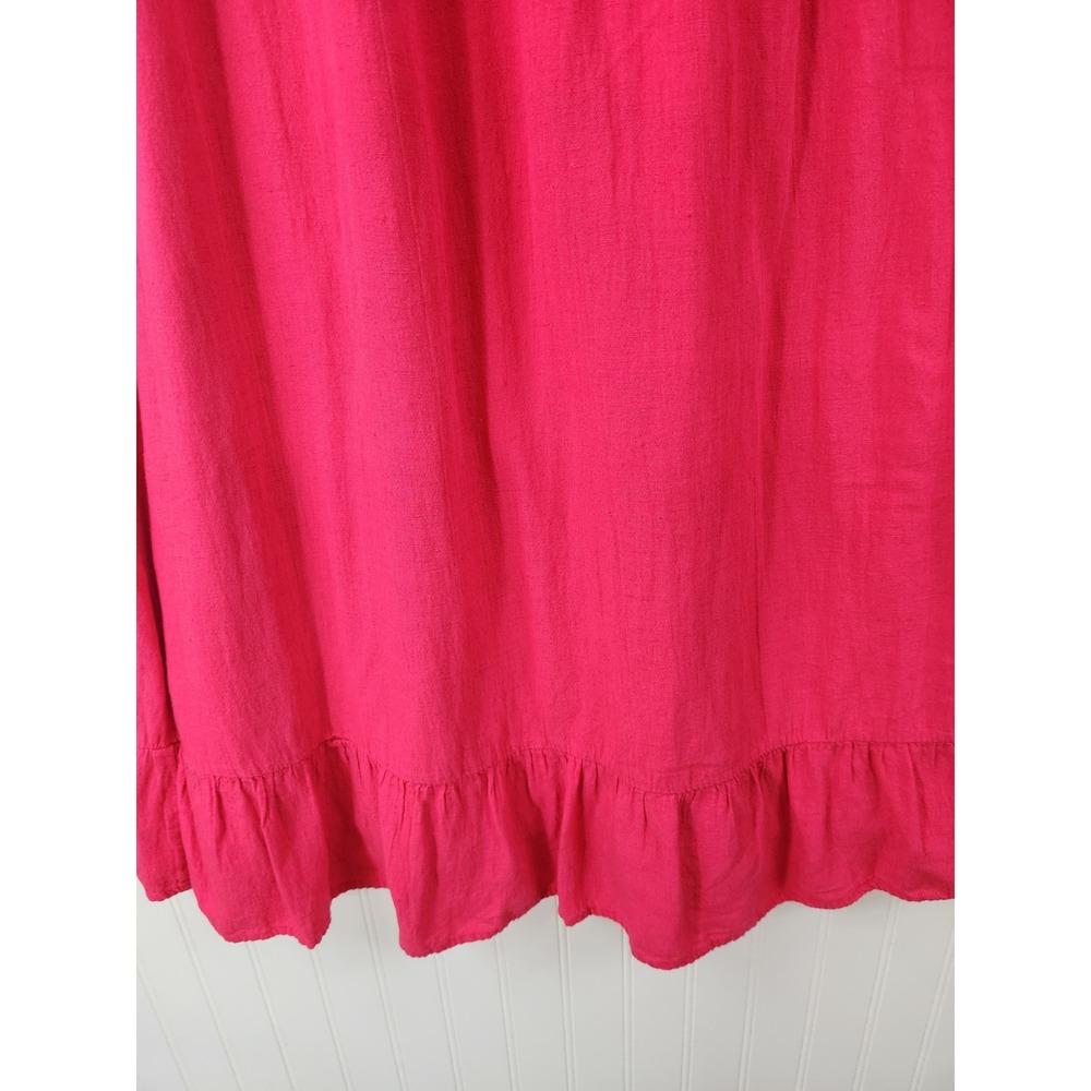 Sim & Sam Hot Pink Smocked Midi Dress XL Linen Blend Ruffle Hem Short Sleeve - Picture 5 of 10